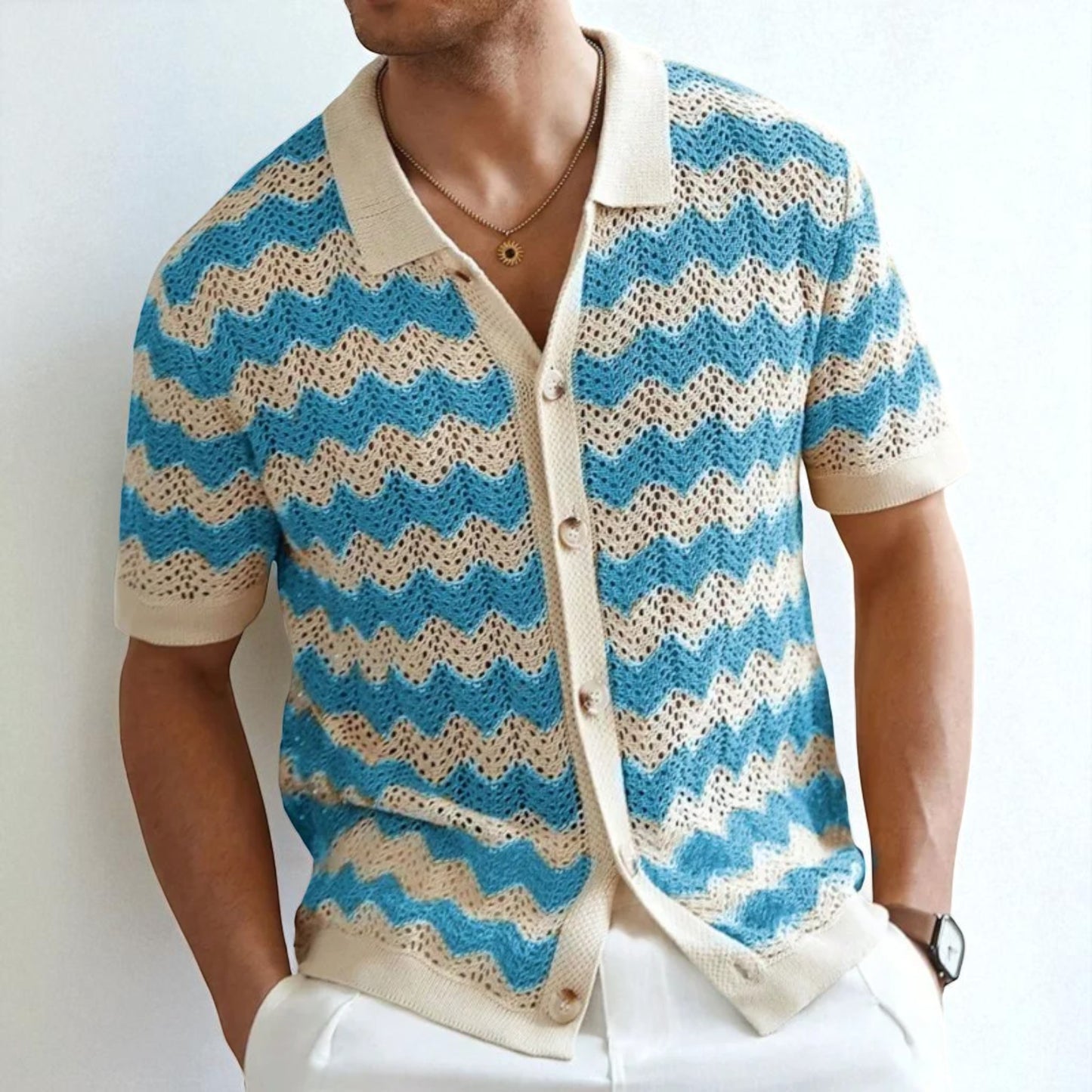 Wave Knit Button Down