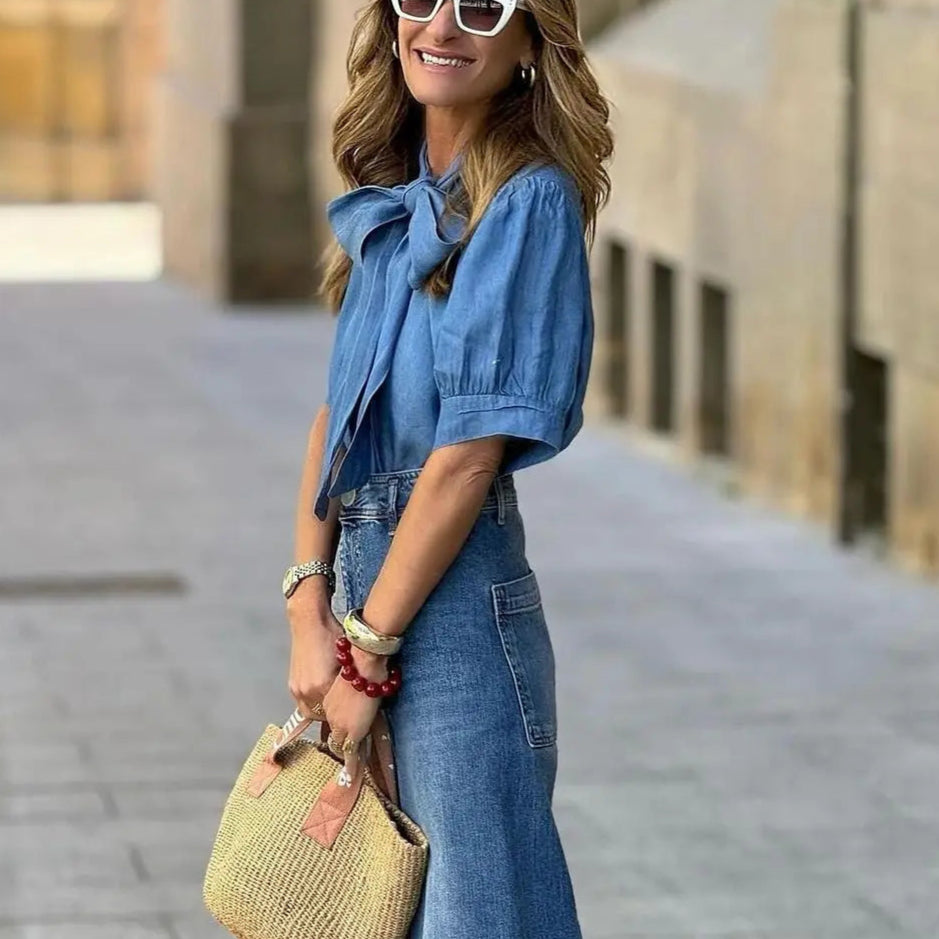 Chambray Bow Blouse
