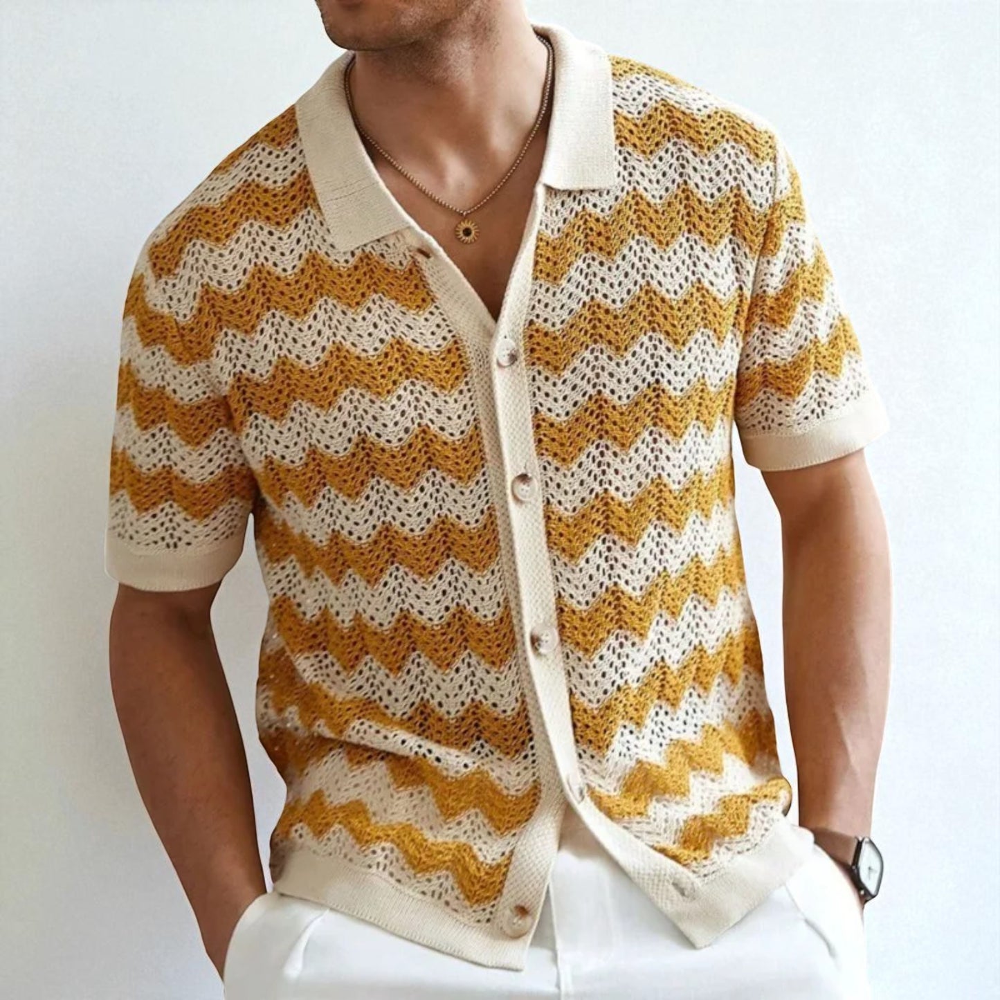 Wave Knit Button Down