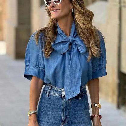 Chambray Bow Blouse